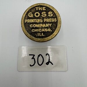 Vintage Goss Printing Press Co Brass Weight Chicago IL Industrial Letterpress